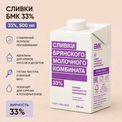 Сливки БМК 33% 500мл